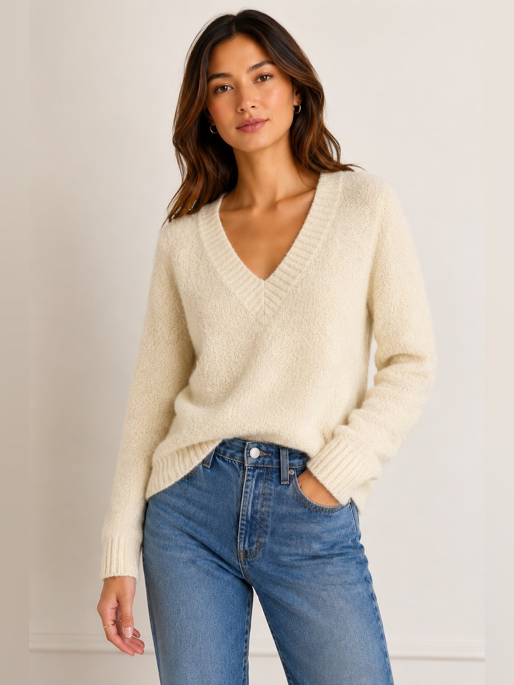 Everlane Wool Blend Boucl V-Neck Sweater Size Small
